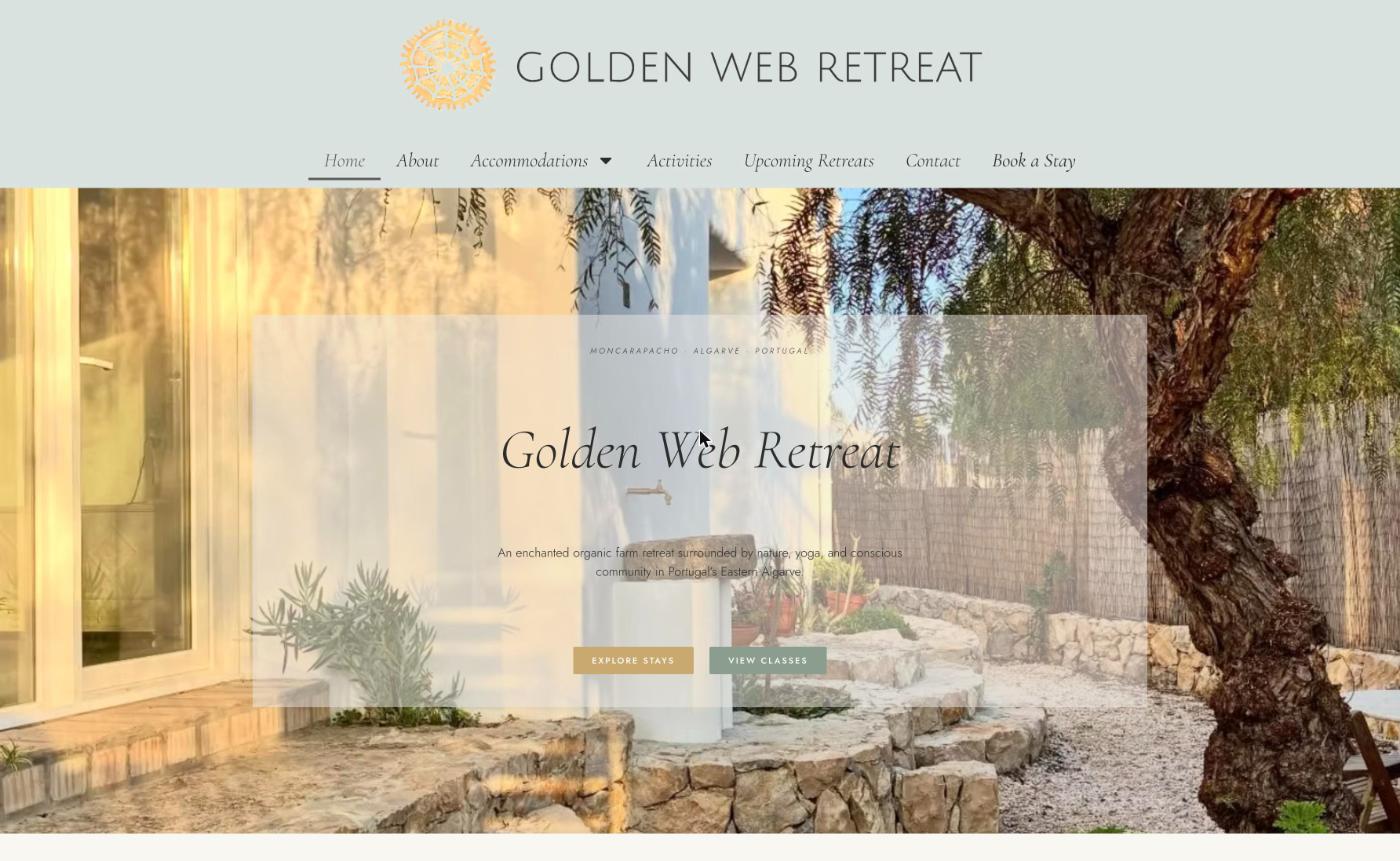 Golden Web Retreat website homepage, an Algarve retreat booking site built by Pixel8 Solutions